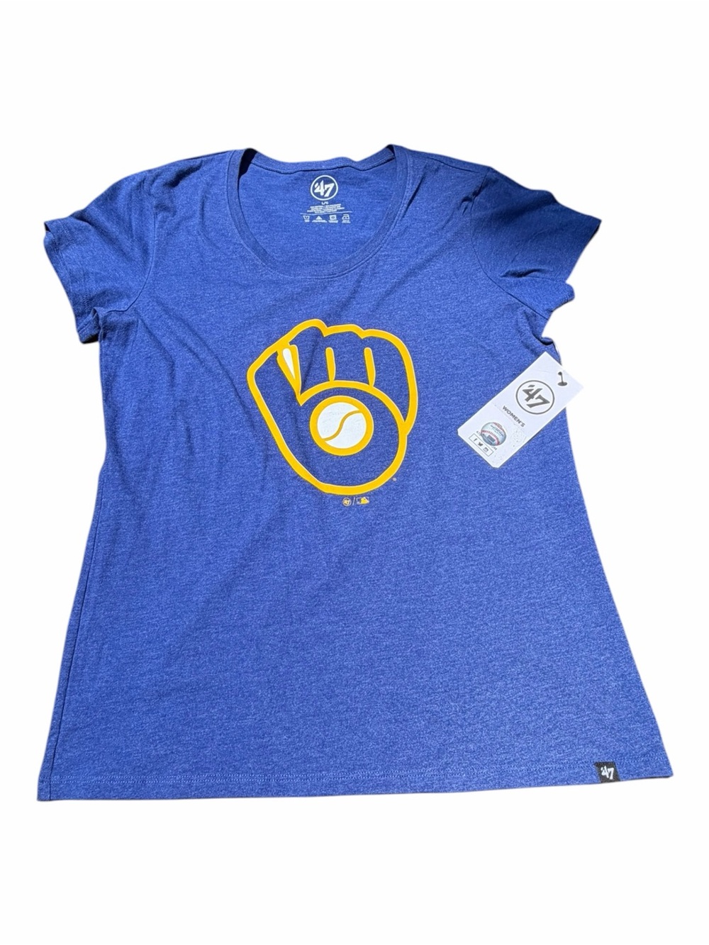 47 Brand Milwaukee Brewers Glove Logo Women’s T-Shirt Blue NWT Large